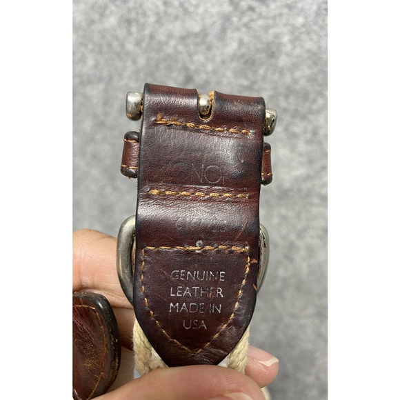 Woven Braided Cotton Rope Belt Mens Tan Brown Leather Buckle D-Ring Honors USA - Picture 5 of 10